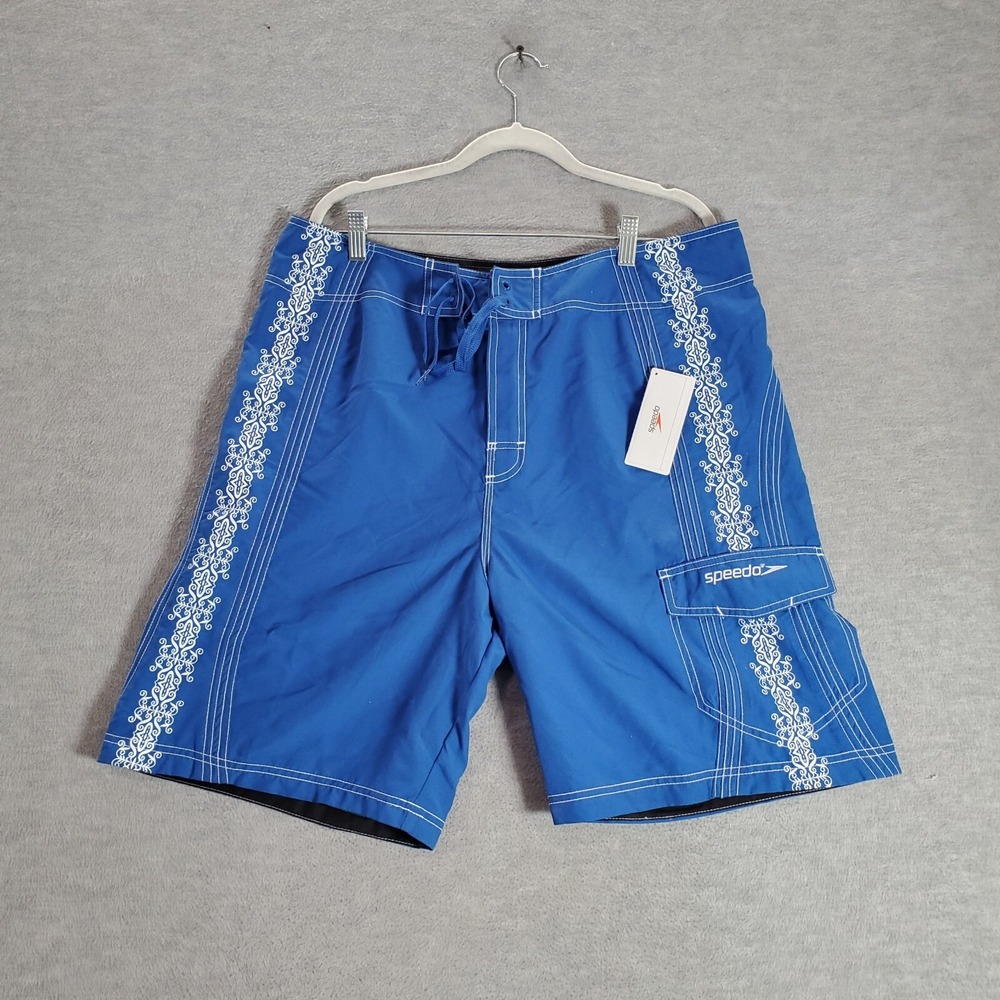 Speedo Men Swimwear 36 Blue Board Shorts Outdoor Beach Surf‎ Cargo Pockets NWT